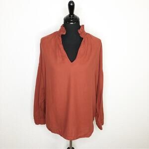 A Shirt Thing rust red orange ruffle collar v neck popover top size Large